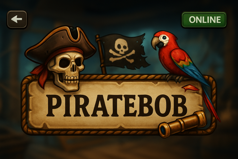 Create a photorealistic image of a pirate-themed username display on a gaming interface, showcasing colorful graphics and pirate motifs. Create a photorealistic, professional, natural-looking image with believable lighting and detail.