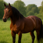 A photorealistic image of a majestic horse in a lush meadow, showcasing its beauty and personality. Create a photorealistic, professional, natural-looking image with believable lighting and detail.