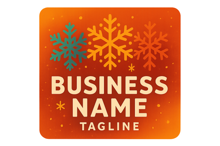 A vibrant winter-themed business logo design featuring snowflakes and warm colors, ideal for attracting holiday customers.