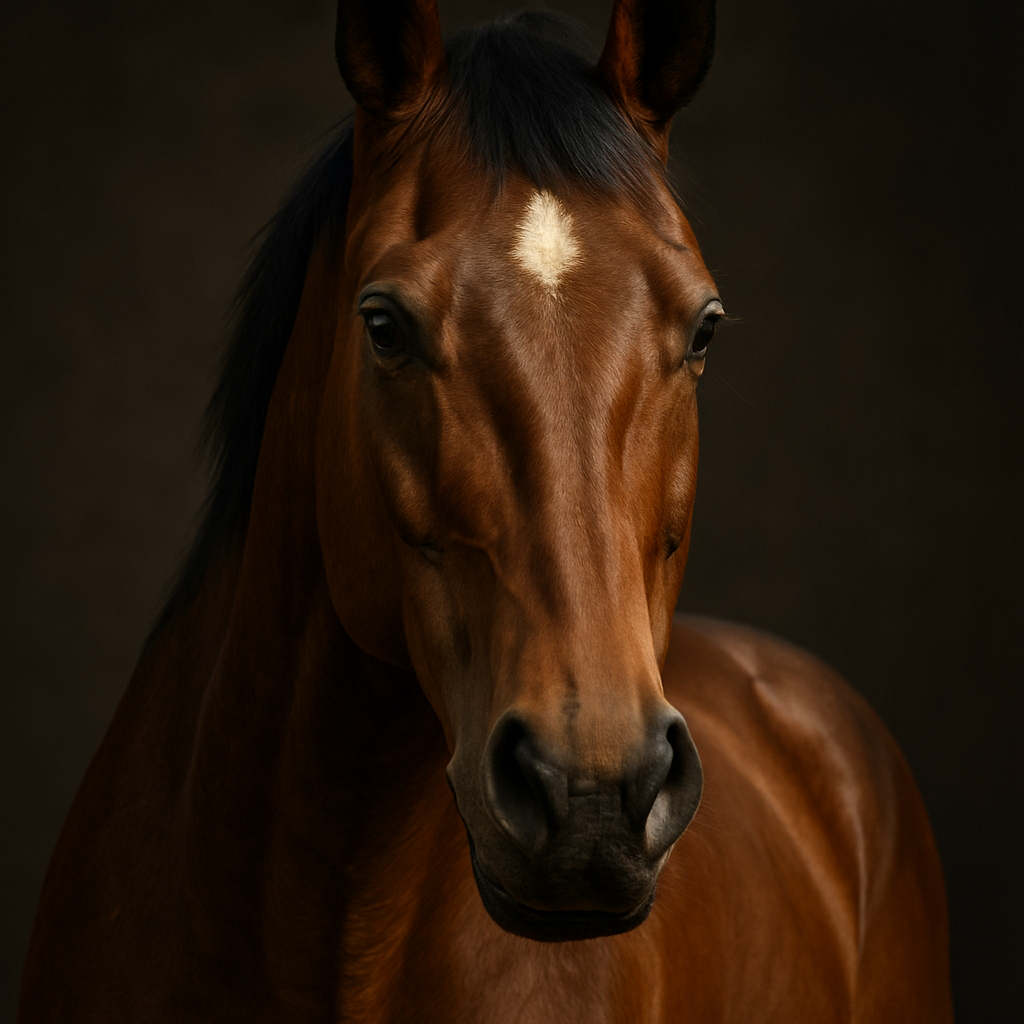 A close-up of a horse's strong features, symbolizing boldness and character. Create a photorealistic, professional, natural-looking image with believable lighting and detail.